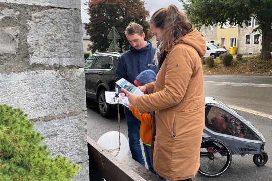 Bank-Hocken in Raeren: an manchen Stellen werden Gesteinsadern sichtbar