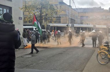 Polizeikräfte gehen gegen Randalierer vor