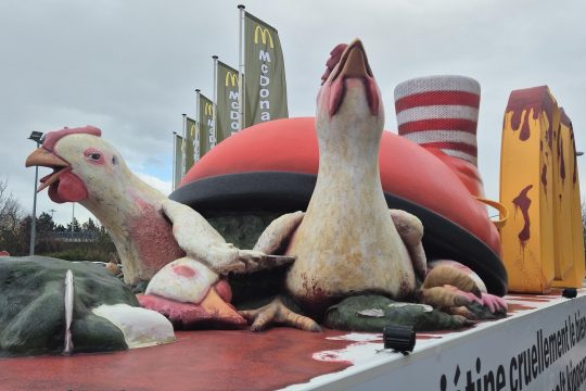 Aktion der Tierschutzorganisation Gaia vor einer McDonalds-Filiale in Brüssel