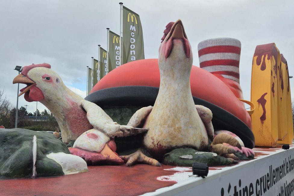 Aktion der Tierschutzorganisation Gaia vor einer McDonalds-Filiale in Brüssel