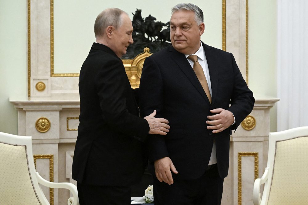 Russlands Präsident Wladimir Putin mit den ungarischen Premier Viktor Orban am Freitag in Moskau