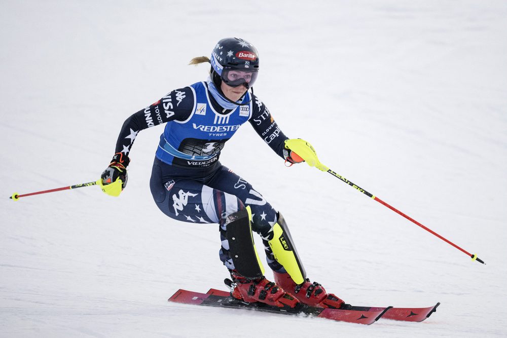Die US-Skifahrerin Mikael Shiffrin beim Slalom
