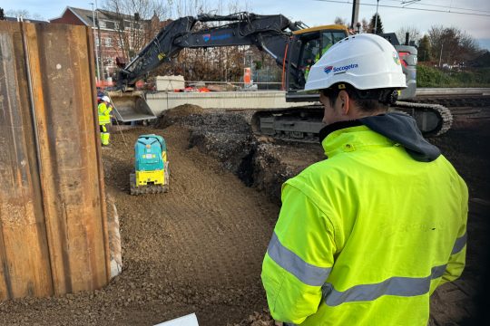 Bauarbeiten am Fußgängertunnel für den Bahnhof Eupen
