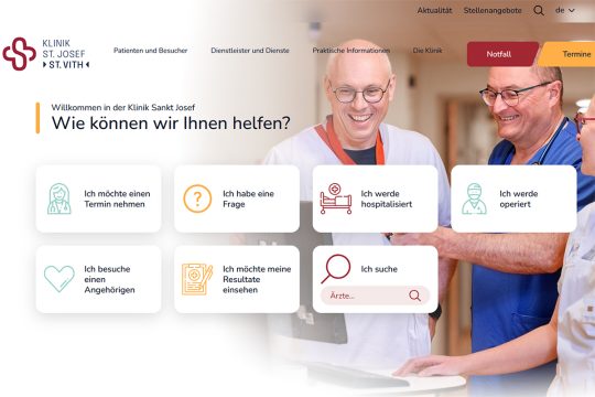 Bildschirmaufnahme der neuen Webseite der Klinik St. Josef