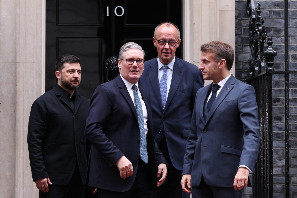 Der ukrainische Präsident Selenskyj in London mit dem britischen Premier Starmer, dem französischen Präsidenten Macron und dem deutschen Bundeskanzler Merz