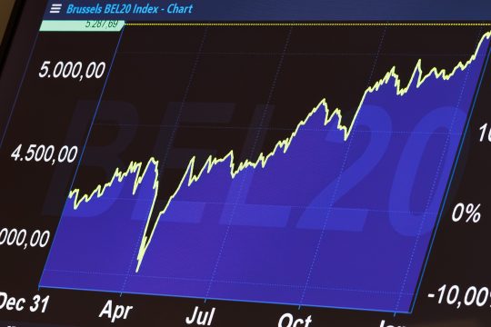 Kurs des Bel20-Index wird auf Monitor dargestellt