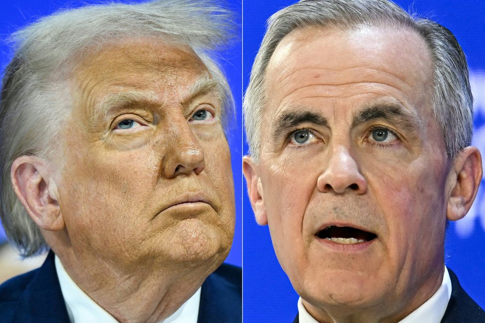 Bildmontage der Porträts von US-Präsident Donald Trump und dem kanadischen Premier Mark Carney