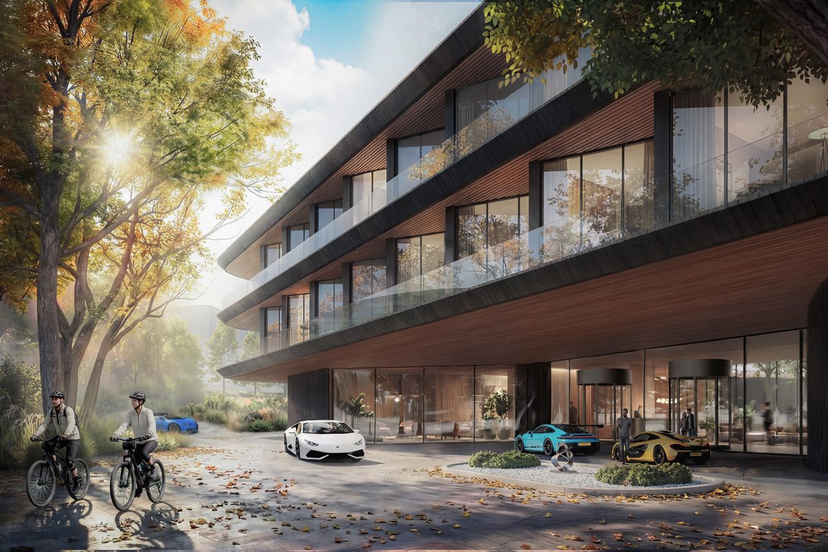 Geplantes Hotel in einer Visualisierung