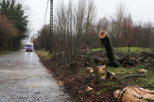 Arbeiter reparieren eine Stromleitung