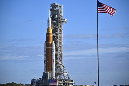 Die Artemis-II-Space-Launch-System-Rakete und das Orion-Raumschiff der Nasa am Kennedy Space Center