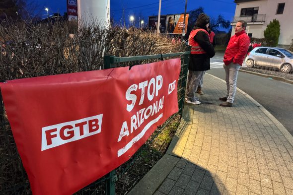 Sozialistische Gewerkschaftsvertreter an der Herbesthaler Straße