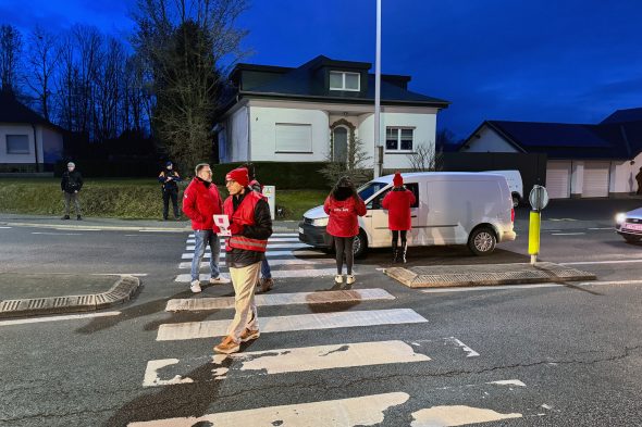 Sozialistische Gewerkschaftsvertreter an der Herbesthaler Straße