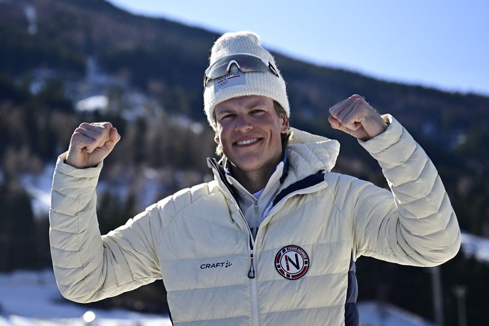 Johannes Hoesflot Klaebo nach dem Gewinn der dritten Goldmedaille