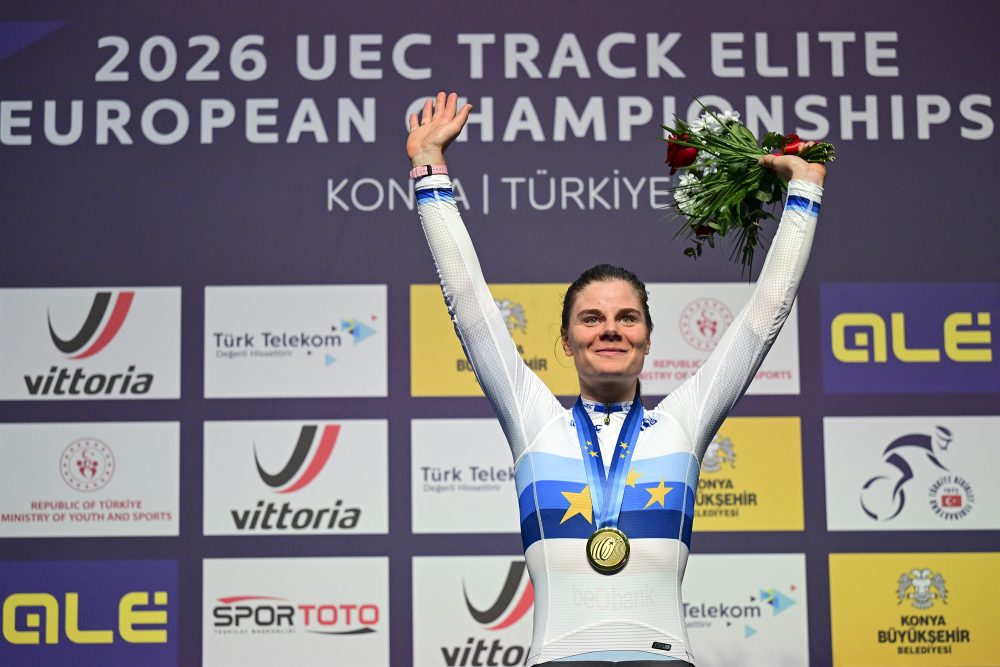 Lotto Kopecky nach ihrem Sieg beim Ausscheidungsrennen der Bahnrad-EM