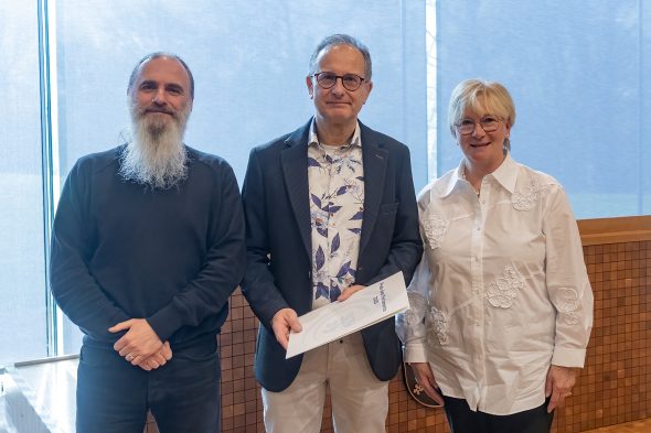 Laudator Philippe Beck, Preisträger Ronald Goffart und Parlamentspräsidentin Patricia Creutz-Vilvoye