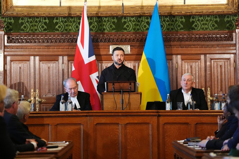 Der ukrainische Präsident Selenskyj bei einer Rede im britischen Parlament