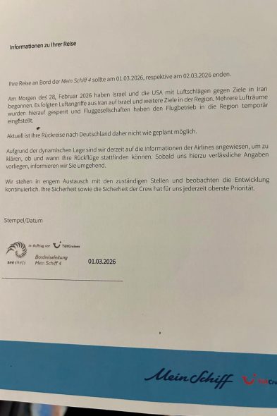 Schreiben, das Dubai-Urlauber von ihrer Reisegesellschaft erhalten haben