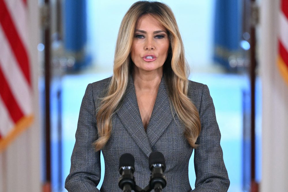 Melania Trump bei ihrem Pressestatement im Weißen Haus