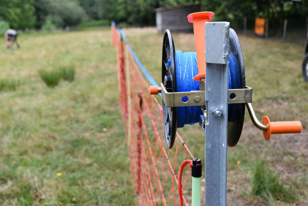 Ein Elektrozaun wird zum Schutz gegen Wölfe aufgebaut