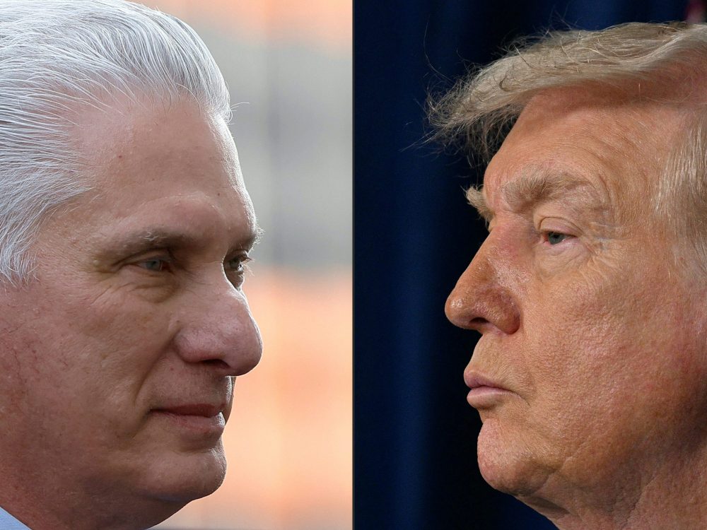 Zwei Bilder stellen Kubas Präsident Miguel Diaz-Canel und US-Präsident Donald Trump gegenüber