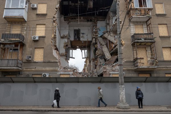 Stark beschädigtes Wohnhaus in Odessa