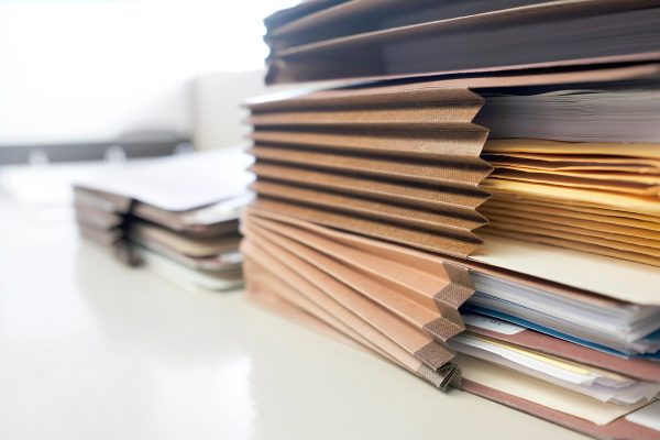 Aktenstapel auf einem Bürotisch