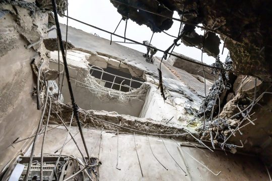 Gebäude in der rumänischen Stadt Galati, das durch eine russische Drohne getroffen wurde