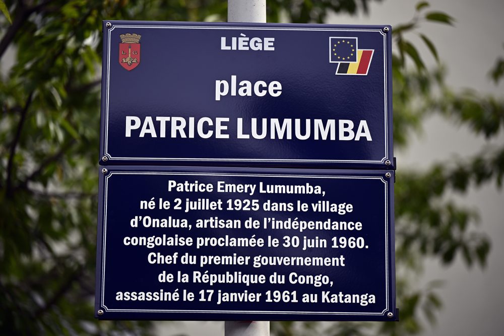 Schild für den Patrice-Lumumba-Platz in Lüttich