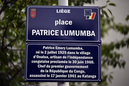 Schild für den Patrice-Lumumba-Platz in Lüttich