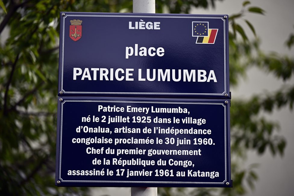 Schild für den Patrice-Lumumba-Platz in Lüttich