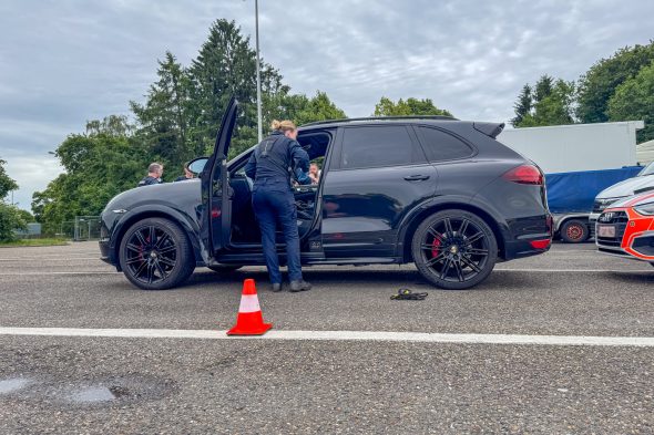 Spürhund durchsucht Auto