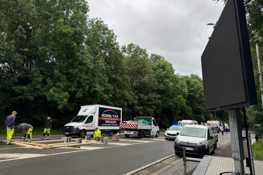 Aufbauarbeiten für die Tour de Wallonie in der Eupener Frankendelle