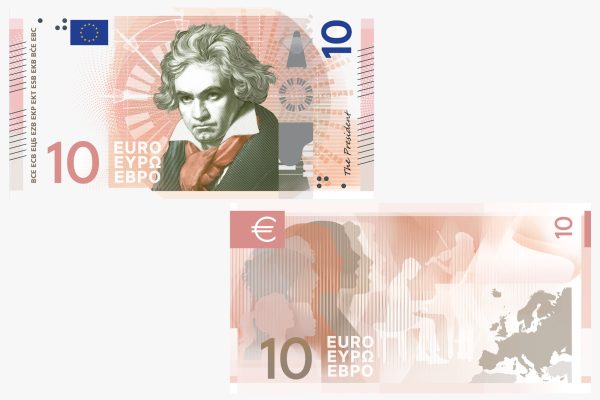 Entwurf einer neuen 10-Euro-Banknote mit dem Gesicht von Beethoven