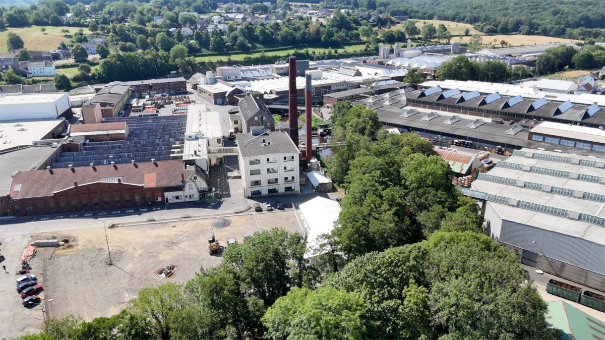 Drohnenaufnahme des Eupener Kabelwerks fünf Jahre nach der Flut