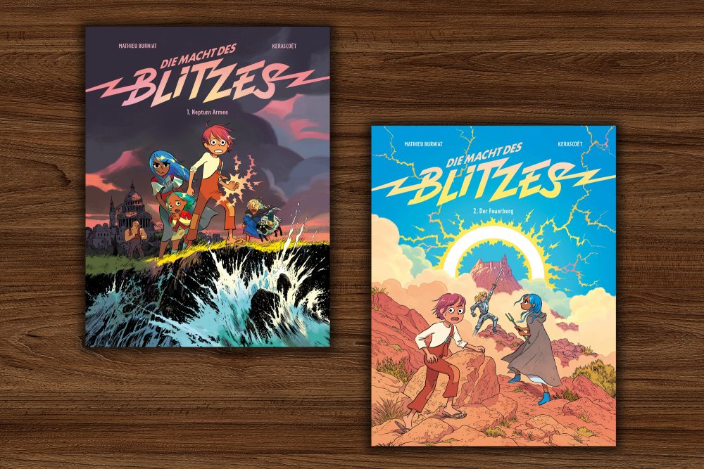Buchcover der beiden ersten Bände der Comic-Reihe "Die Macht des Blitzes"