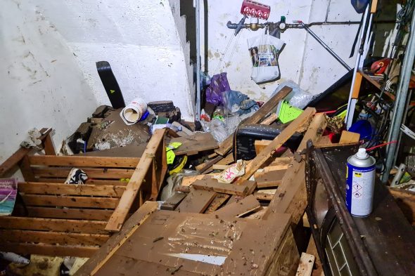 Das Haus von Jürgen Mertens in der Eupener Unterstadt nach dem Hochwasser 2021
