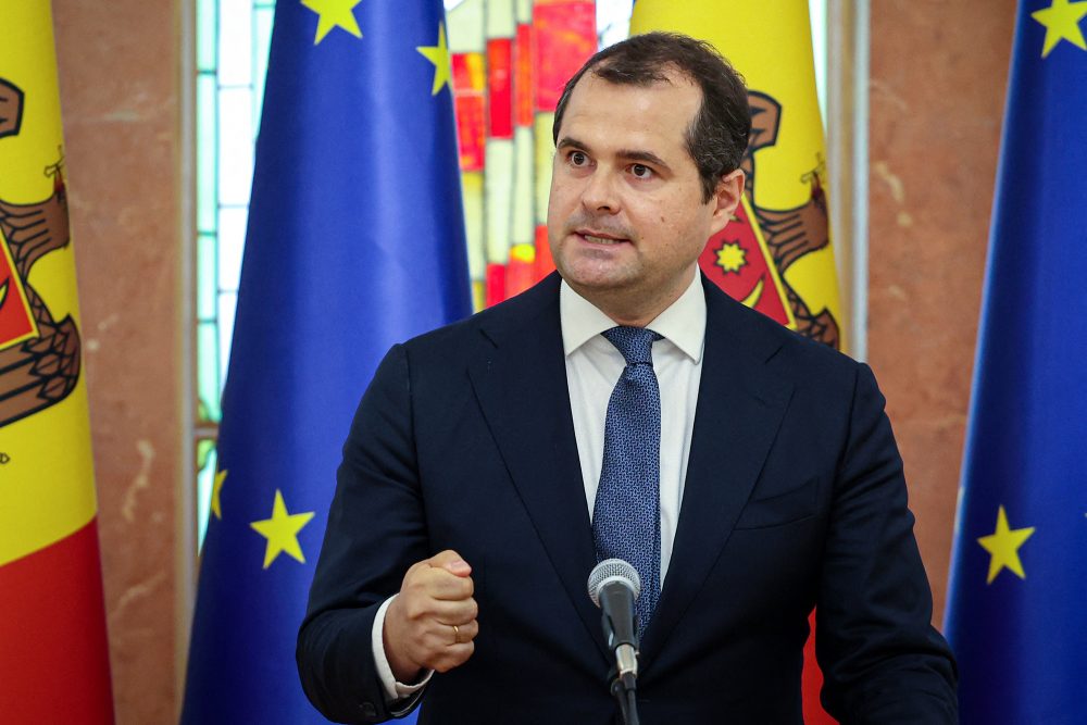 Der Ministerpräsident der Republik Moldau, Vasile Tofan, hält eine Rede