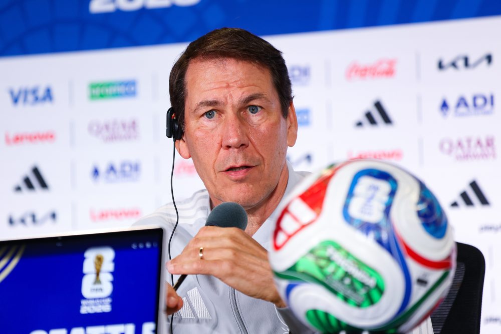 Nationaltrainer Rudi Garcia bei einer Pressekonferenz der belgischen Fußballnationalmannschaft im Lumen Field in Seattle
