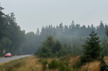 Rauch liegt in der Luft an der N658 in Rocherath