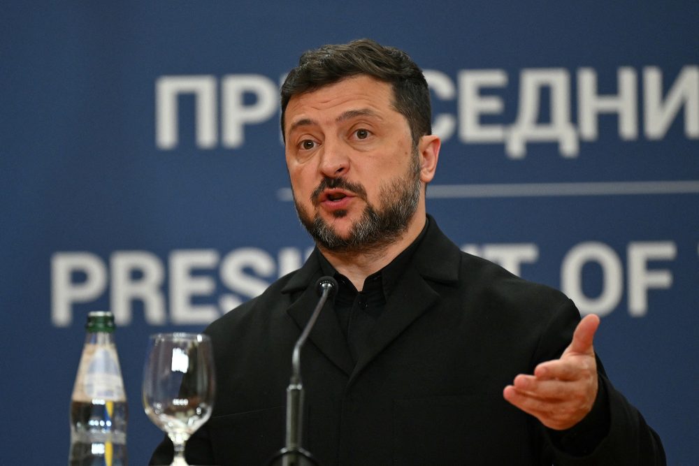 Der ukrainische Präsident Wolodymyr Selenskyj bei einer Pressekonferenz in Belgrad am 8. August