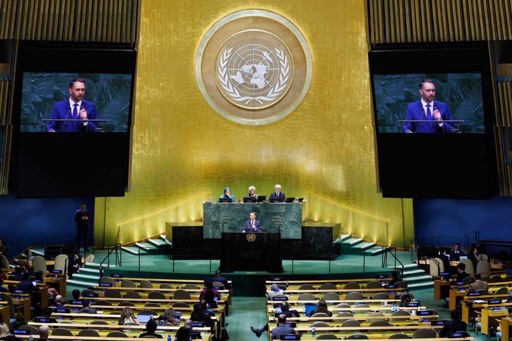 Maxime Prévot am Rednerpult bei der Generalversammlung der Vereinten Nationen in New York