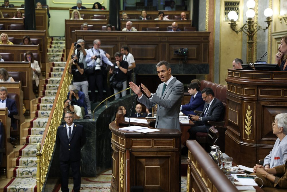 Der spanische Ministerpräsident Pedro Sánchez spricht im Abgeordnetenhaus in Madrid zu den Abgeordneten