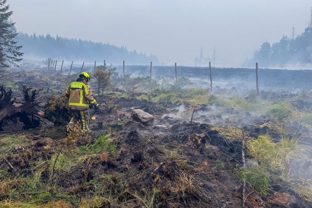 Qualmende Vennlandschaft, ein Feuerwehrmann bei der Arbeit