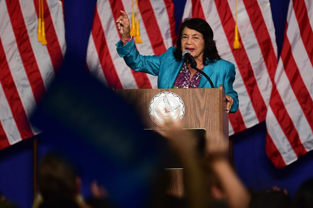 Dolores Huerta spricht bei einer Wahlkampfveranstaltung der Demokraten im Jahr 2014