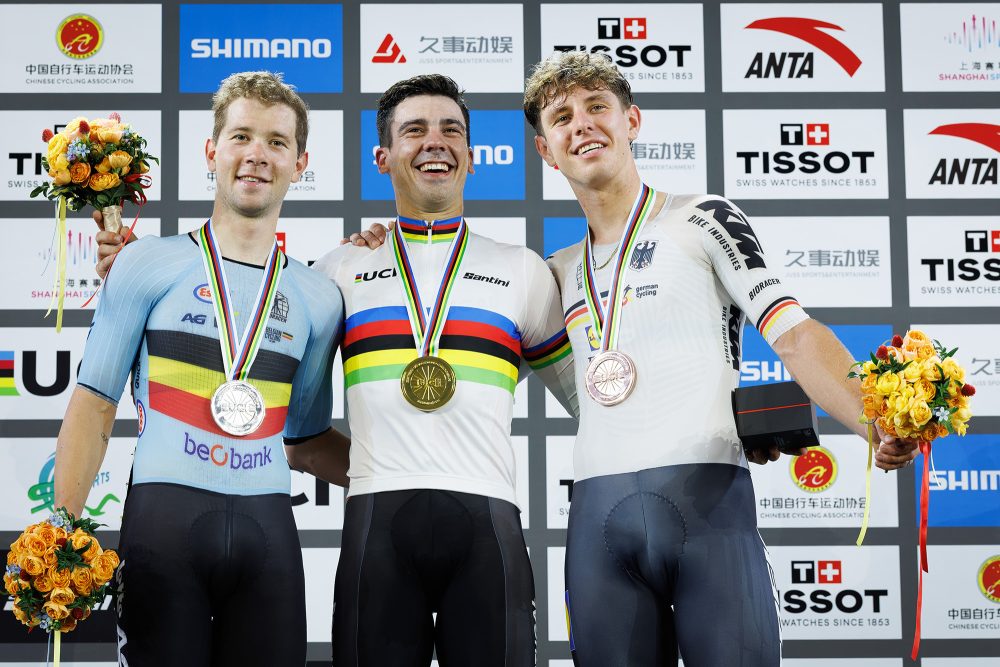 Fabio Van den Bossche, Luri Leitao und Tim Torn Teutenberg auf dem Siegerpodest