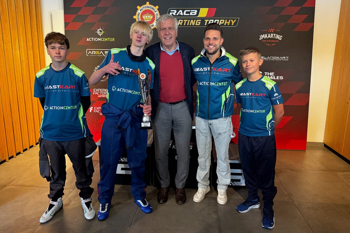 Marlon Hanf, Marlé Heinen, RACB-Präsident François Cornelis, Mitchel Kukenheim (Actioncenter Grüfflingen) und Matteo Schaefer 
