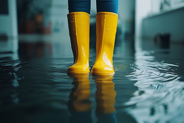 Person trägt gelbe Gummistiefel, Flut (Bild: Marco Verch)